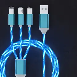 Tri - Mode LED Fast Charging Cable with Glowing Design - 1m (Blue)