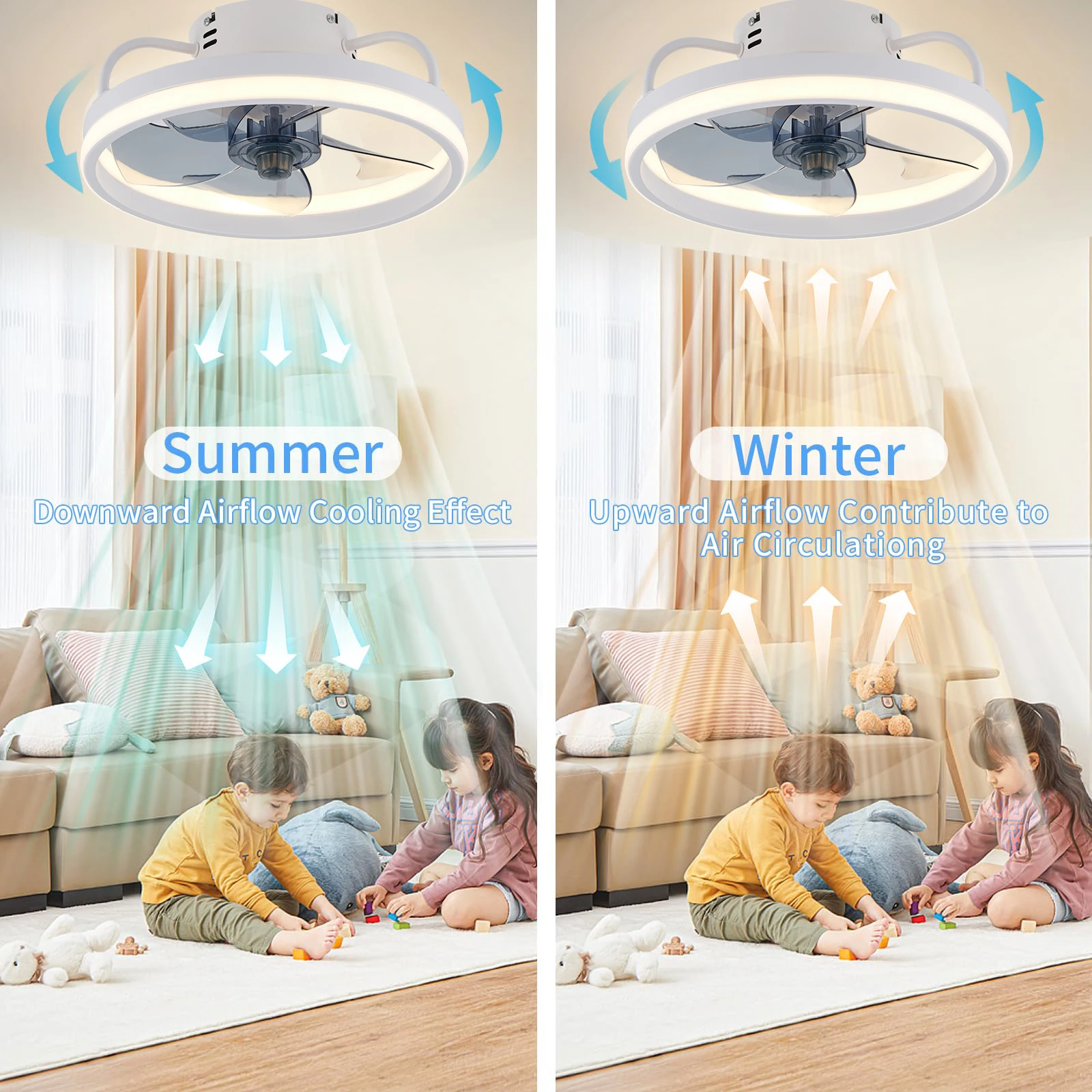55W Smart Ceiling Fan Fans With Lights Remote Control Bedroom Decor Ventilator Lamp 33cm Air Invisible Blades Silent 3