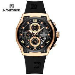 NAVIFORCE Men's Chic Dial Silicone Strap Waterproof Sports Chronograph Watch (Rose Black)