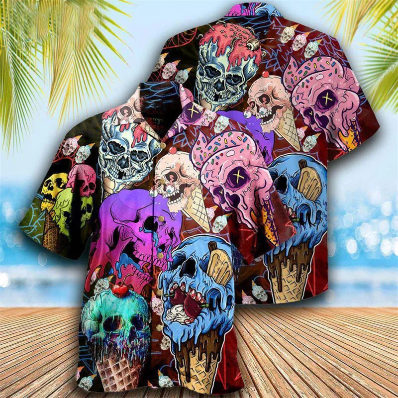 thumbnail image 1 of Camisas de helado de moda, cómodas y holgadas, con estampado 3D Y2k, camisa hawaiana para vacaciones, fiestas en la playa, camisas de manga corta para hombres y mujeres, 1 of 5