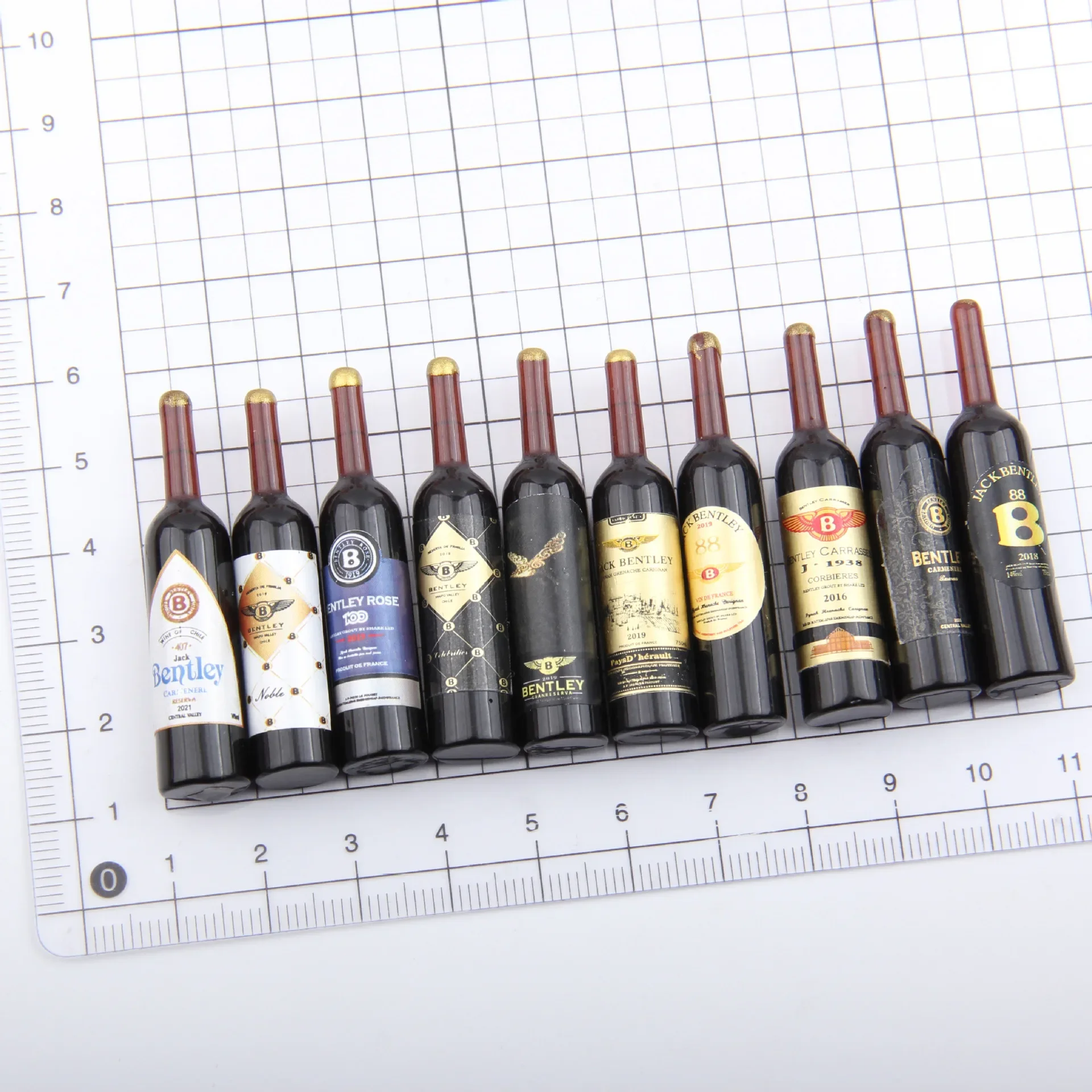 10-Piece Miniature Whisky and Wine Bottle Set for Dollhouse Bar or Kitchen Decor