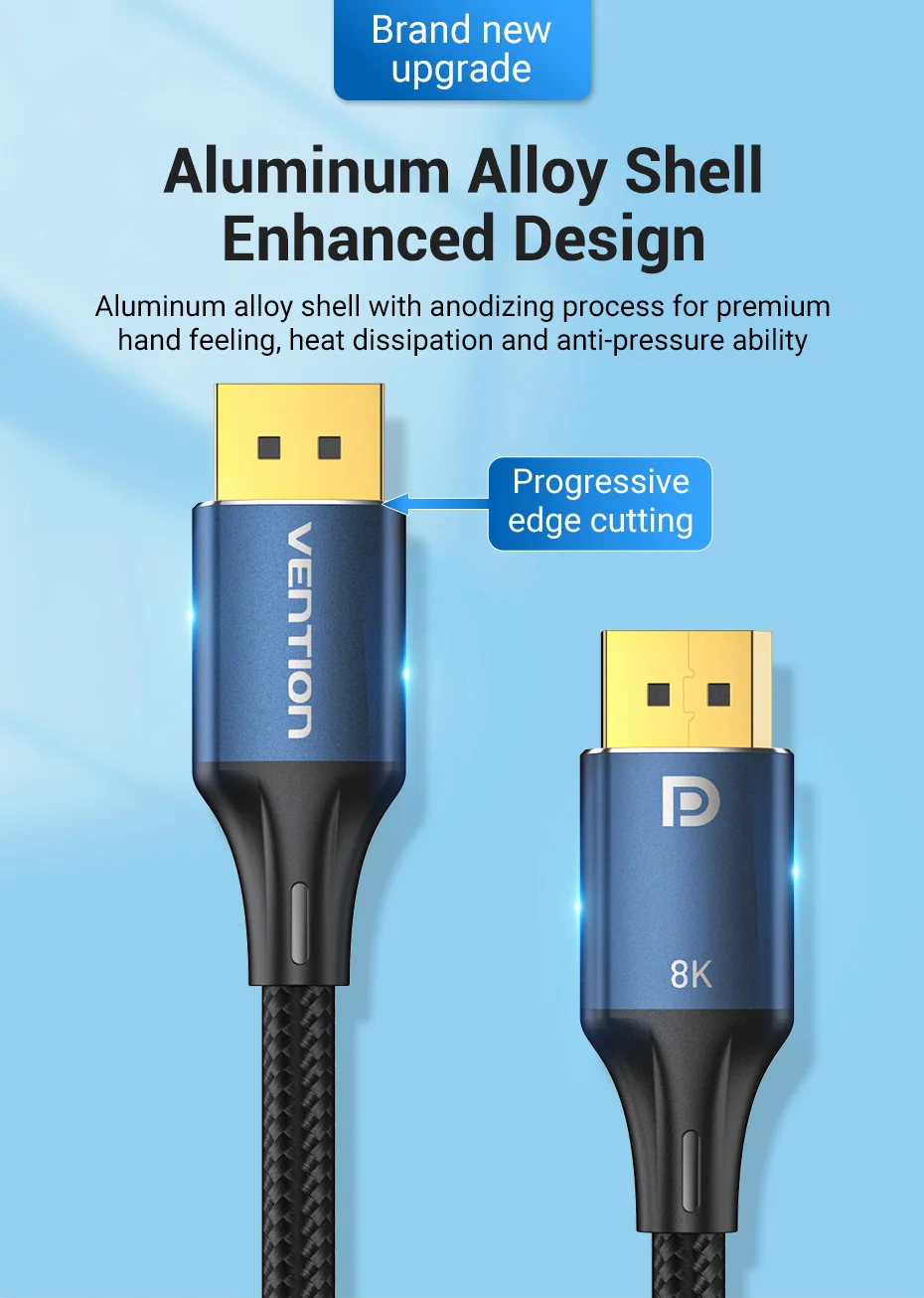 8K DisplayPort 1.4 Cable for TV 4K144Hz 32.4Gbps HDR DisplayPort to DP for PC Co