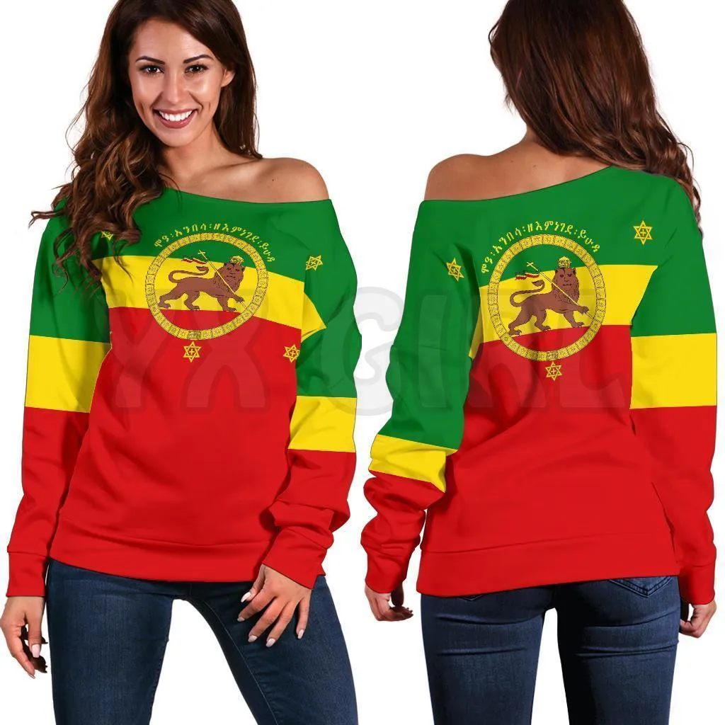 YX GIRL Ethiopia Imperial Flag Haile Selassie With The Lion Of Judah3D Printed Novelty Women Casual Long Sleeve Sweater Pullover pop shelf sign holder sleeve label flag cover for promotion for supermarket shelf