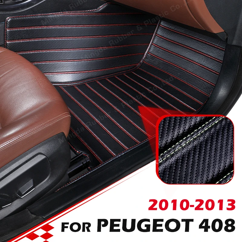 

Custom Carbon Fibre style Floor Mats For Peugeot 408 2010 2011 2012 2013 Foot Carpet Cover Automobile Interior Accessories