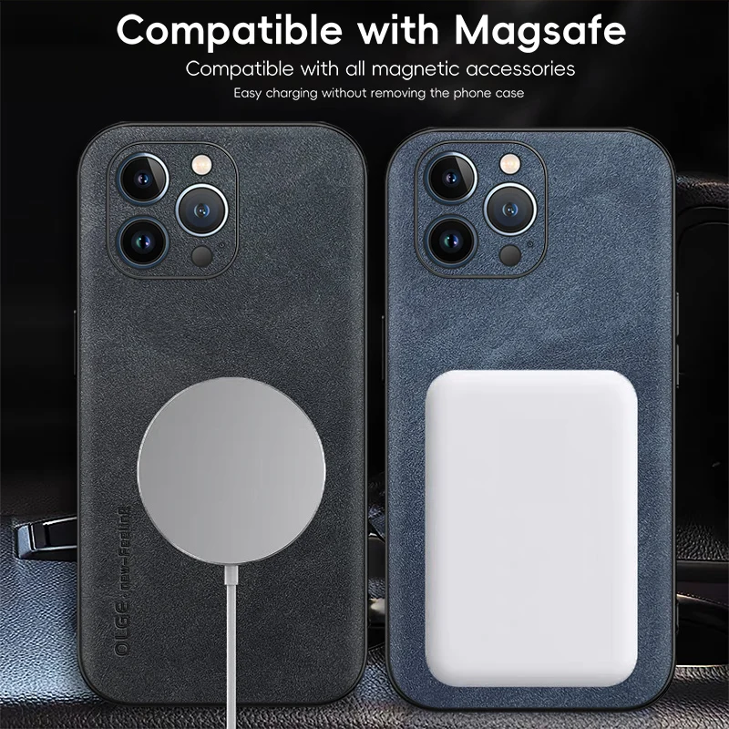 Magnetic Retro Leather Soft Phone Case with Wireless Charging Compatibility
