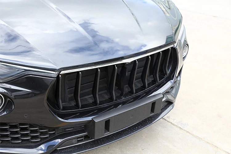 For 2016-2021 Maserati Levante ABS Carbon Fiber Car Styling Front Grille Trim Strip Car Exterior Trim Accessories 8-Piece Set