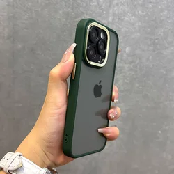 Enhanced Metal Camera Ring Protective Clear Phone Case - Transparent Shockproof Hard Cover - iPhone 14 (Dark Green)