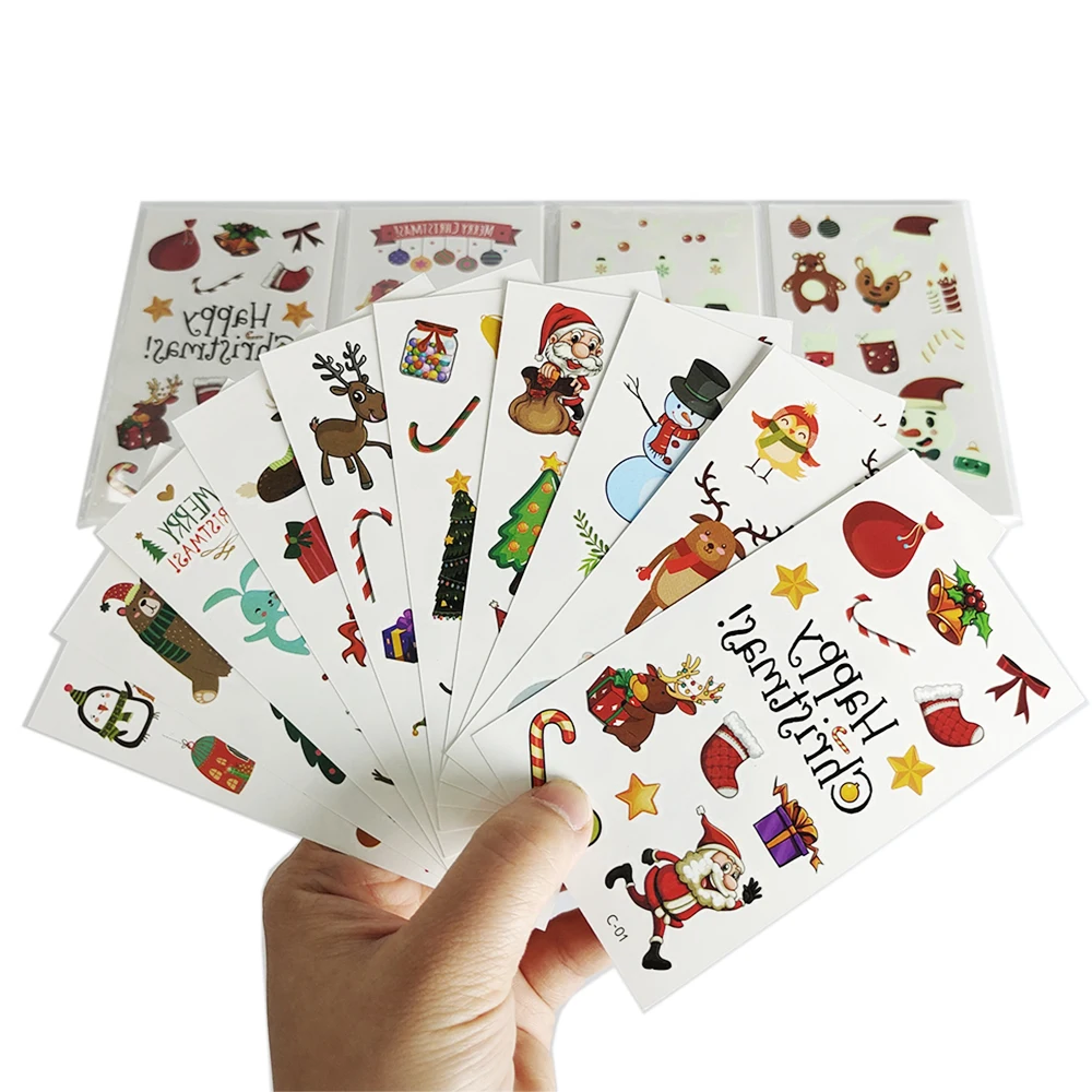 10Pcs Christmas Luminous Tattoo Sticker Children Face Santa Claus Snowman Temporary Tattoo Christmas Party Decorations Supplies