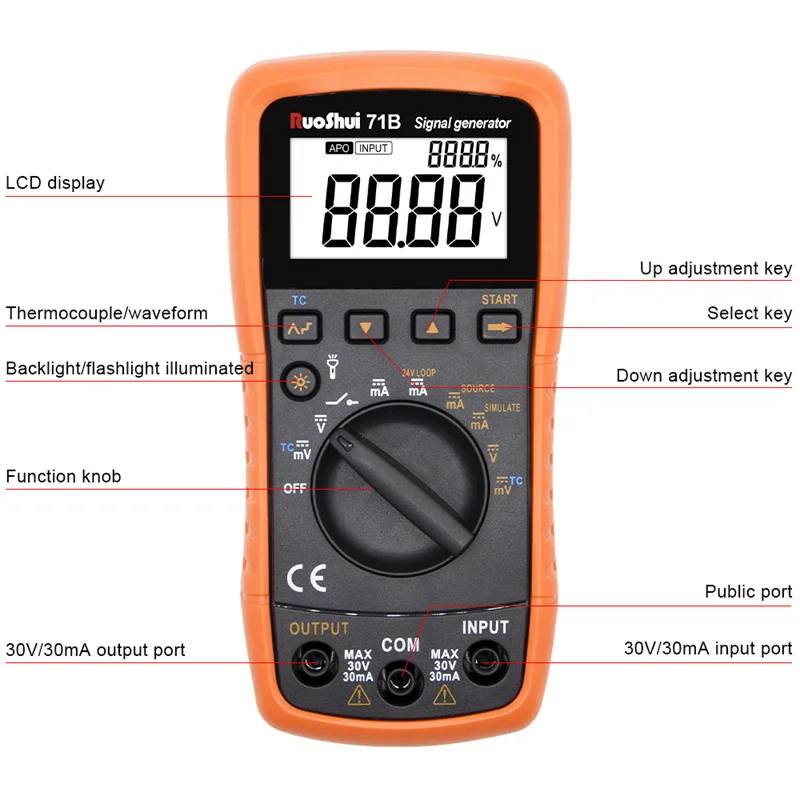 VC71B Signal Generator 4-20ma Current Voltage Analog Signal Source Handheld Process Calibrator Voltage Current Signal Generator 4