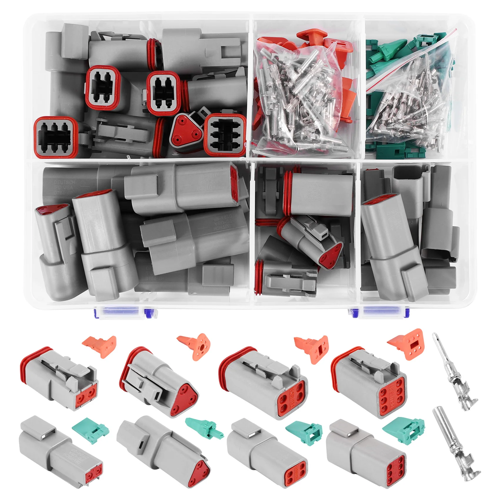 

140Pcs Deutsch DT Series Waterproof Wire Connector Kit DT06-2/3/4/6S DT04-2/3/4/6P Automotive Sealed Plug with Pins Box