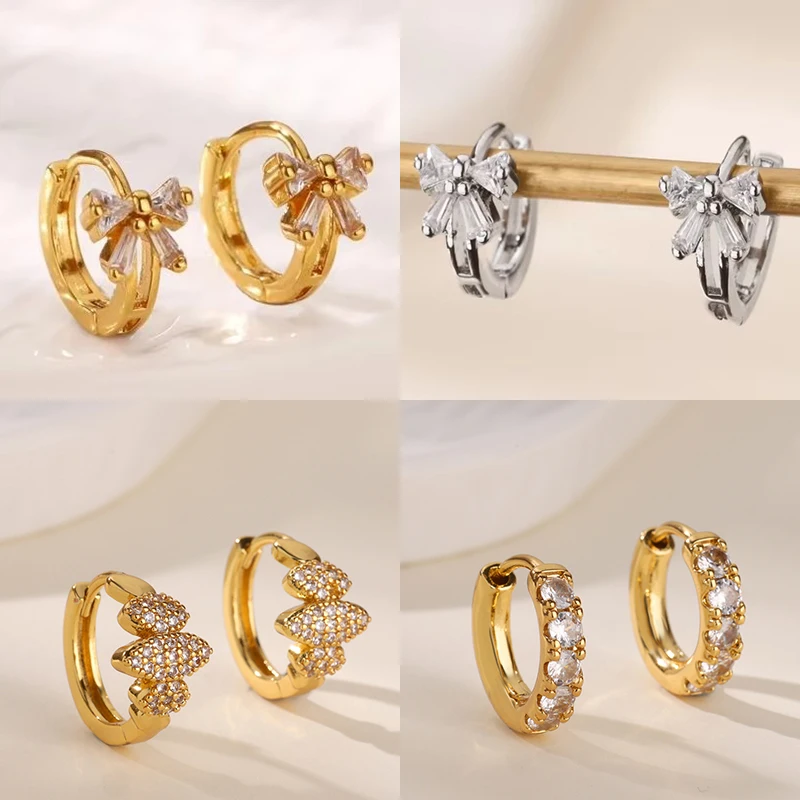 Zircon Bow Earrings Key feature Waterproof Jewelry For Women