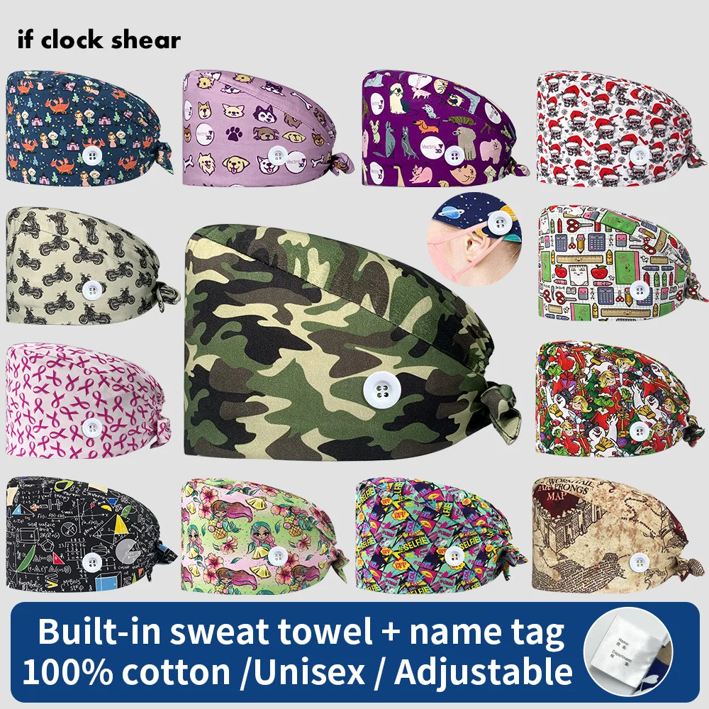 Wholesale Camouflage Print Scrubs Caps Women And Men Laboratory Dust Hat Health Service Station Work Cap Scrubs Hat Nursing Caps