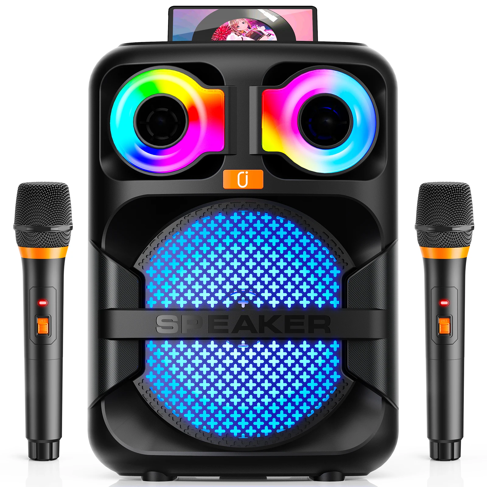 T28-T Karaoke Speaker, Home Karaoke Machine with 2 Microphone, Portable Bluetooth Speaker with LED Party Light, LED Party Light