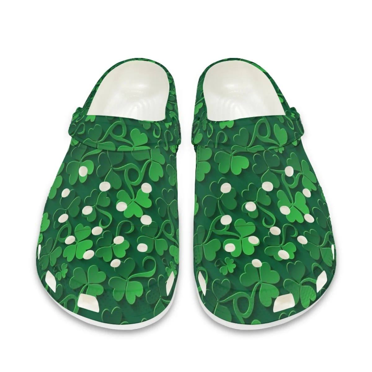 

Beliodome St Patrick's Day Home Garden Clogs Green Leaves Custom Water Shoes Casual Beach Slippers Beach Non-slip Hole Sandals