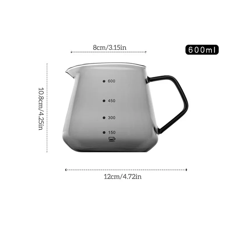 Glass Coffee Server 600ml Iced Tea Drink Pour Over Dripper with Scale Household Bar Pot Kitchen for Coffee Server