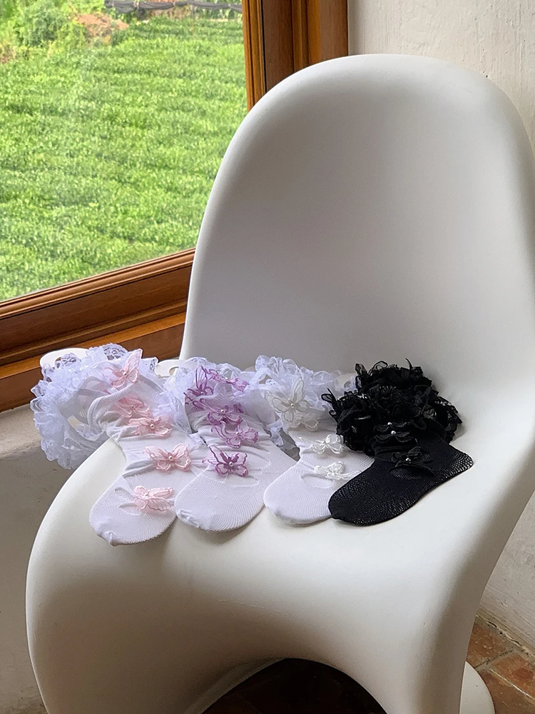 New Fashion Lady Girls Butterfly White Lace Pattern Cute Sexy Lolita Pantyhose Personality Hollowed Out Stockings Long Socks