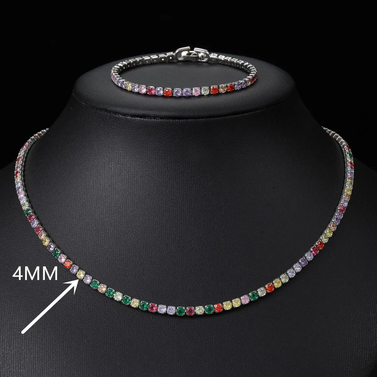 주얼리 세트, 16cm-55cm 컬러풀 큐빅 지르코니아, 여성용 테니스 목걸이 팔찌 기념일 파티 선물
