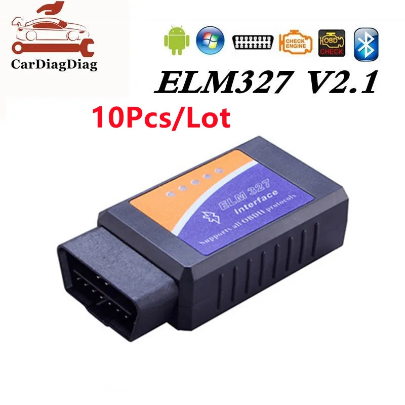 10 шт. ELM327 V2.1 BT ELM 327 низкая цена чем V1.5 для интерфейса Android OBDII считыватель кодов OBD2