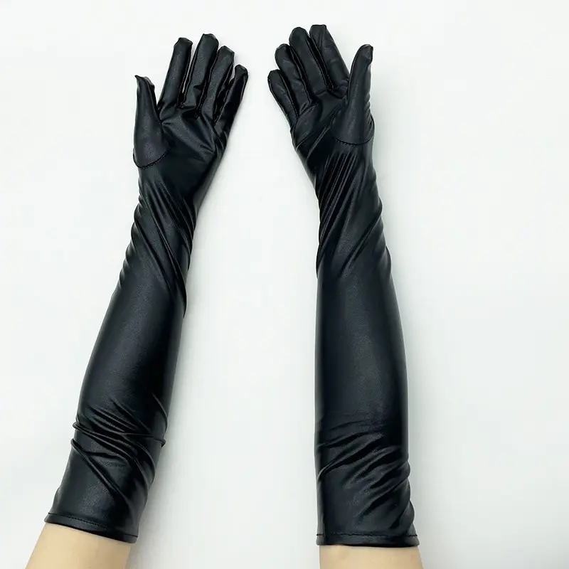 1/2 Pair Adult Long Patent Leather Coated Pole Dance Performance Gloves Halloween Costume Accessories Tight Gloves