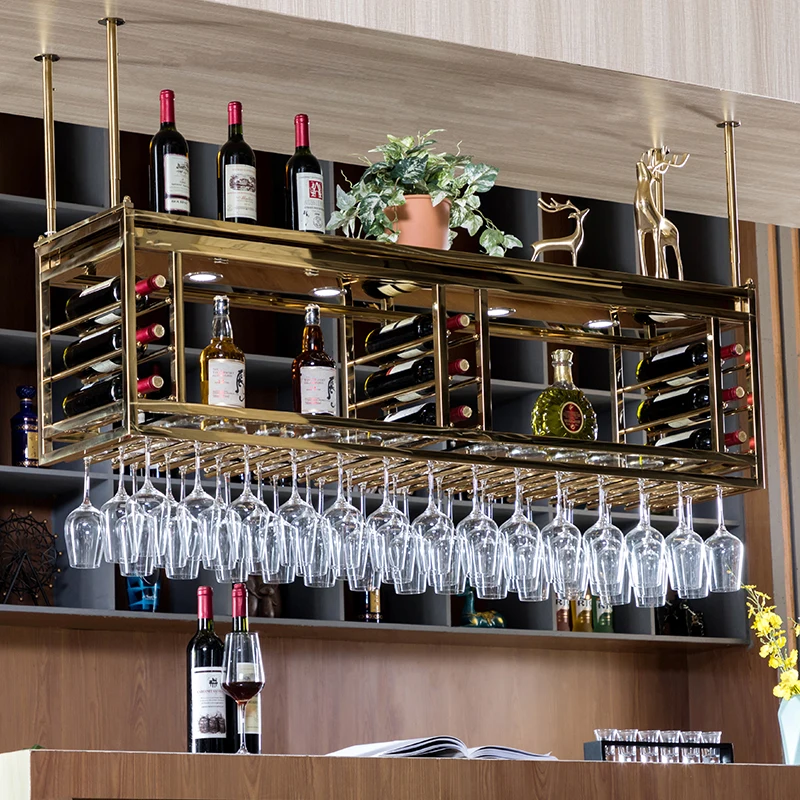 European bar wine glass holder upside down household modern stainless steel wine rack hanging cabinet decoration ceiling