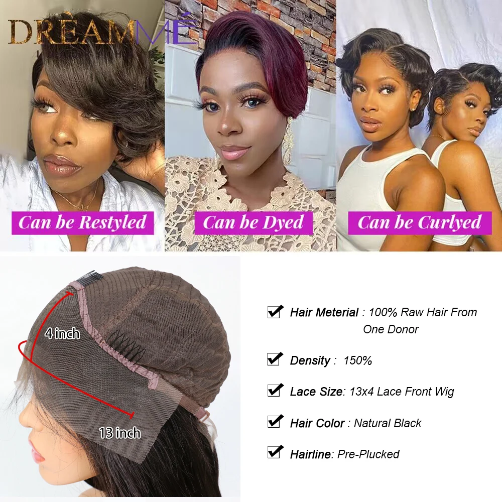 Short Pixie Cut 13x4 Lace Front Human Hair Wigs Natural Color Straight Remy Brazilian Bob Transparent Lace Frontal Wig For Women