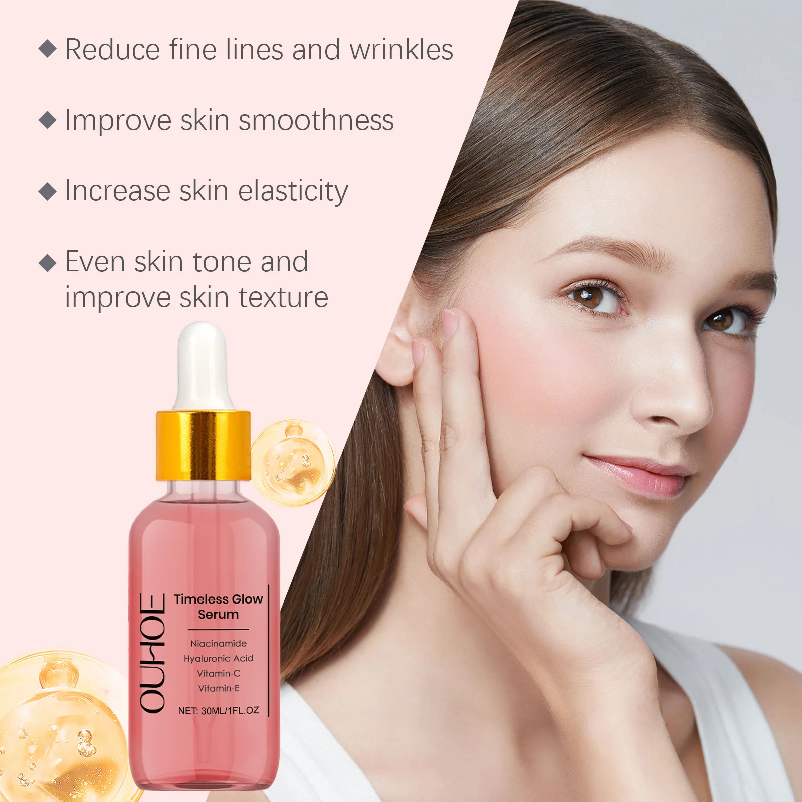 Hyaluronic Acid Firming Serum Moisturizing Fade Fine Lines Wrinkle Smoothing Even Skin Tone Brightening Facial Care Essence 3