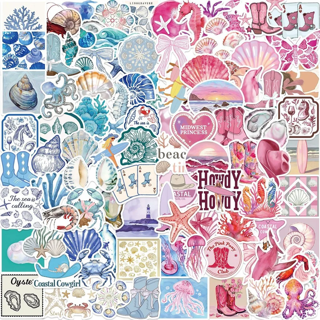Ocean Coast Waterproof Vinyl Stickers Bulk Pack 100-Piece Ocean Theme ...