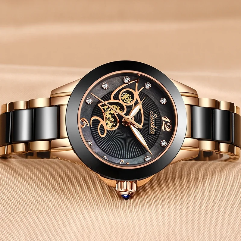 LIGE Brand SUNKTA Luxury Ladies Watch Black Ceramic Diamond Waterproof Quartz Watch for Women Wristwatch Clock Relogios Feminino 3