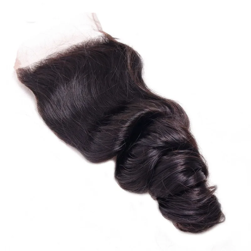 Loose Wave 4x4 Lace Frontal Human Hair Natural Color Brazilian Virgin Hair Transparent Lace Closure For Women Pre-Plucked