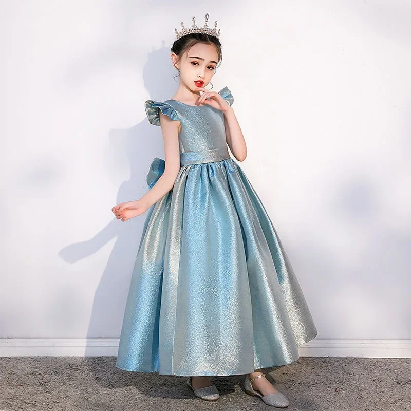 

Blue Satin Girls Dresses for Party Wedding Long Ball Gown Princess Bridesmaid Costume Dresses for Kids Clothes Communion Vestido