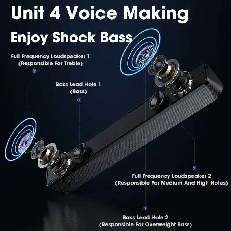 Professional LED Light Portable Speaker Sound Bar Stereo Subwoofer USB Knob Wired DJ Bass Sound Box for Notebook Computer PC