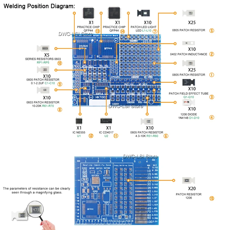 Advanced SMT Skills Training Kit: Full Patch Welding Practice Board with Electronic Components