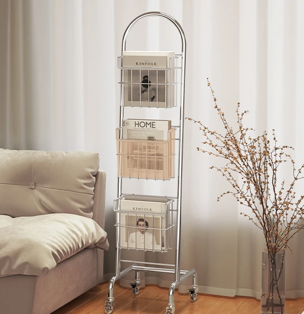 

Simple storage rack for middle-aged magazines and newspapers in the living room, home shelf landing.