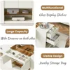Modern Closet Island with Drawers Glass Top, Multi-Function Armoire Bedroom Island with Display Shelf & 6 Drawers, Wooden Closet 5