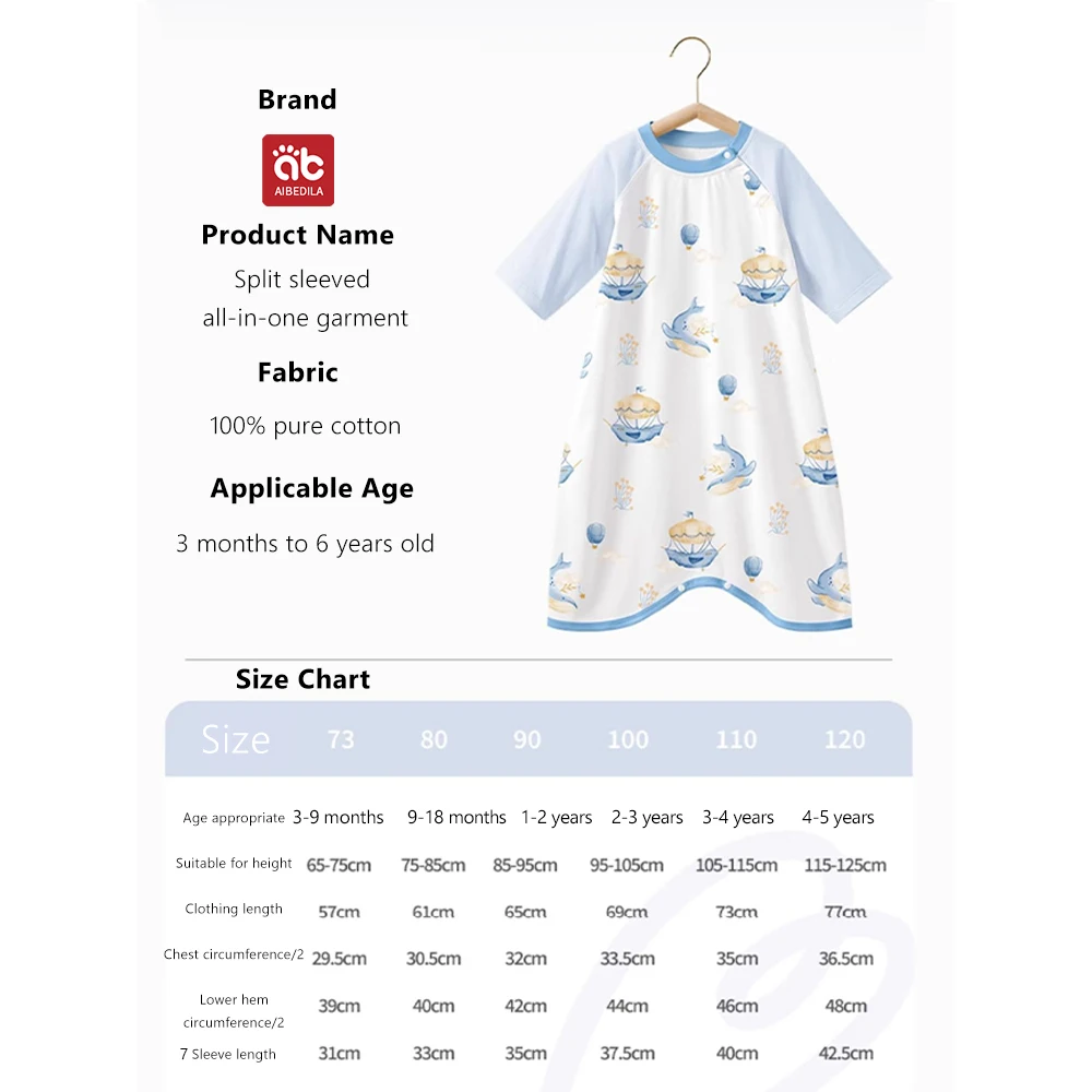 AIBEDILA Baby Sleeping Pajamas Summer Three Quarter Sleeve Robes Newborn Cotton Kids Integrated