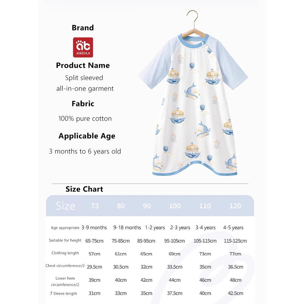 Aibedila 2024 Baby Slaap Pyjama Zomer Driekwart Mouw Gewaden Pasgeboren Pyjama Schattige Katoenen Kinderen Geïntegreerde Pyjama