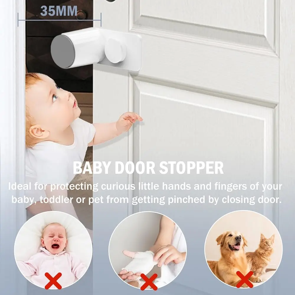 Baby Safety Door Stopper + Finger Pinch Guard 2 Pack 180&deg; Rotation Child Proofing Pet Door Stopper Self Adhesive Easy to Install