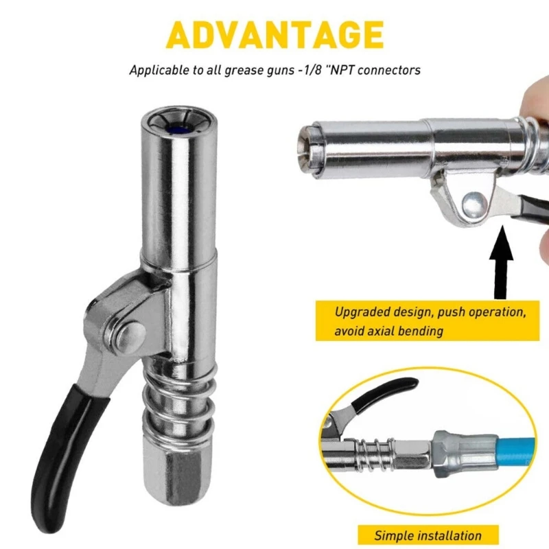Grease GunsCoupler Lock Nozzle NPT I/8 10000PSI Grease Coupler For Easy Locks on Manual Air Electric Guns Adapter