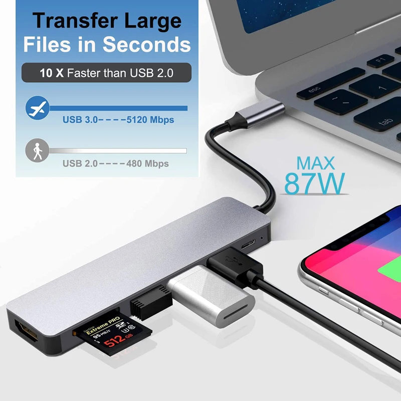 USB C HUB Type C Splitter Thunderbolt 3 Docking Station Laptop Adapter With For Macbook Air M1 iPad Pro