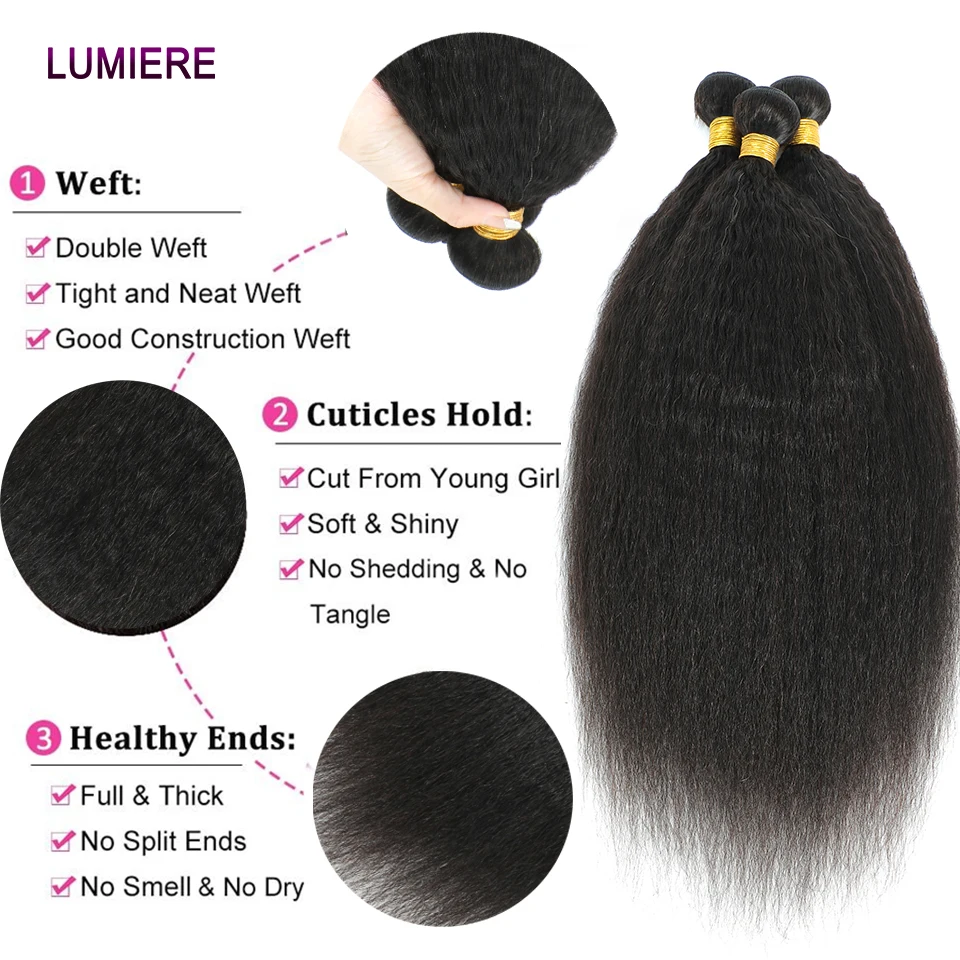 40" Kinky Straight Hair Bundles Deal Virgin Human Hair Weave Bundles 1/3/4 PCS Brazilian Yaki Natural Hair Extensions Thick End 3
