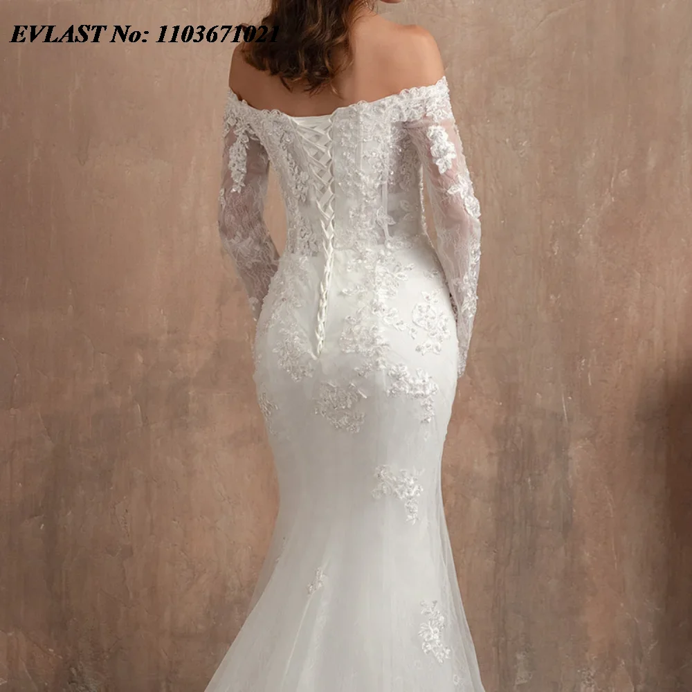 EVLAST Customized 2025 Mermaid Wedding Dress Off Shoulder Lace Applique Beading Vestido De Novia Bridal Gown Robe De Mariee MD05 4