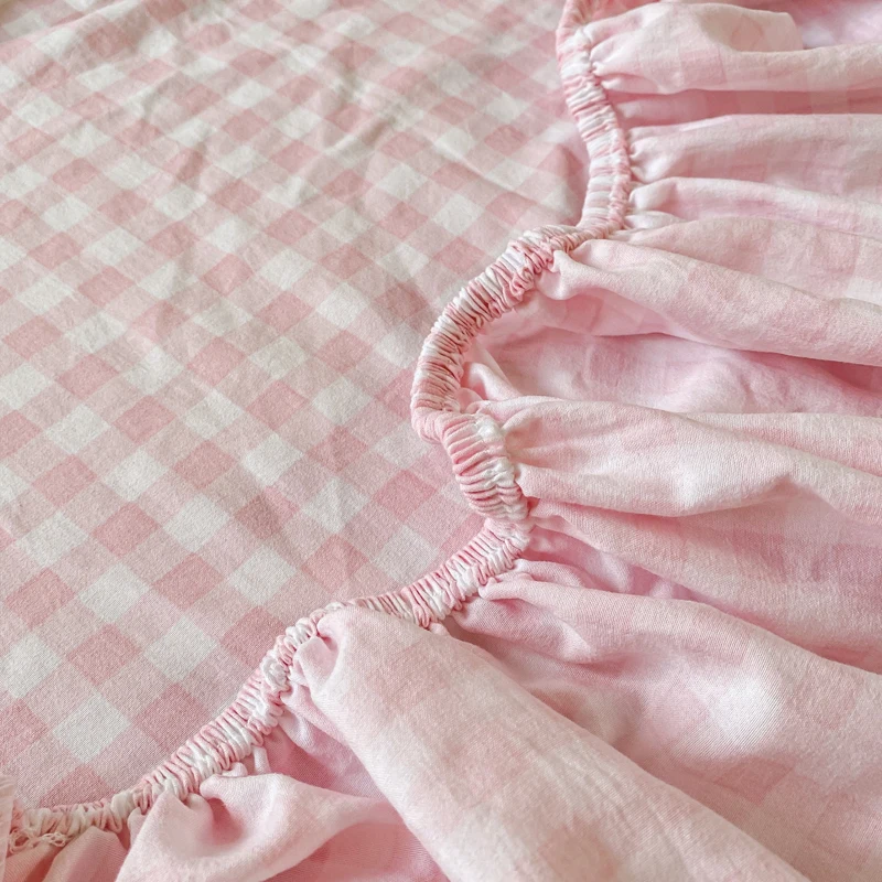 Plaid Style Fitted Sheet Skin-friendly Bed Cover Elastic Bedsheet for Girls Boys Room couvre lit Home Bed Linen(No Pillowcase) 5