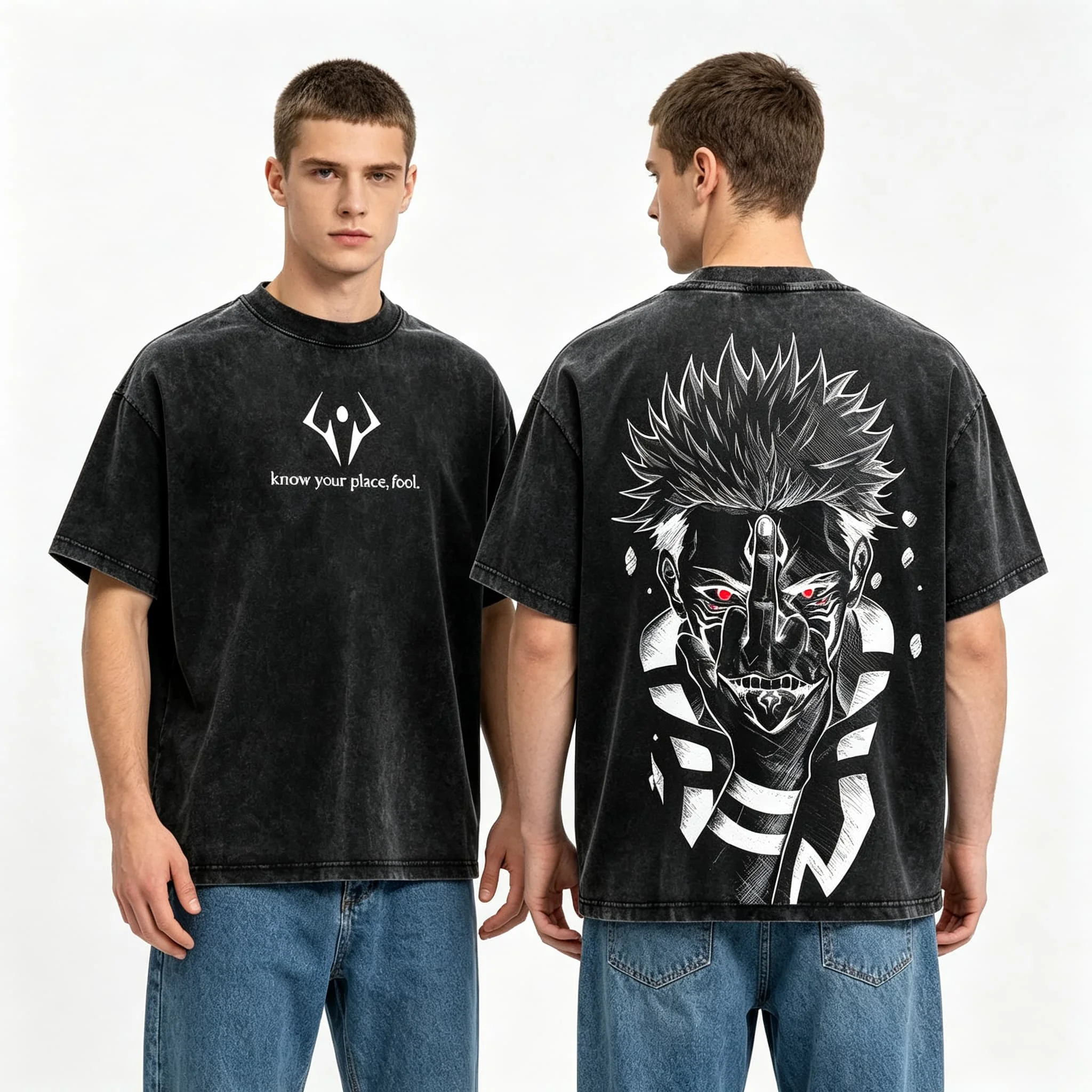 Vintage Jujutsu Kaisen Ryomen Sukuna Anime Casual Style Damen T-Shirt Unisex Tee Top Herren Baumwolle Kurzarm Gewaschenes T-Shirt