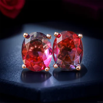 Rose Red Blue Crystal Small Oval Stone Stud Earrings For Women Vintage Rose Gold Color Wedding Earring Versatile Jewelry Gift