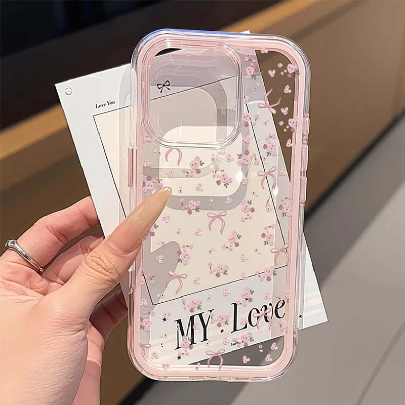 Chic Pink Bow Transparent Shockproof Phone Case
