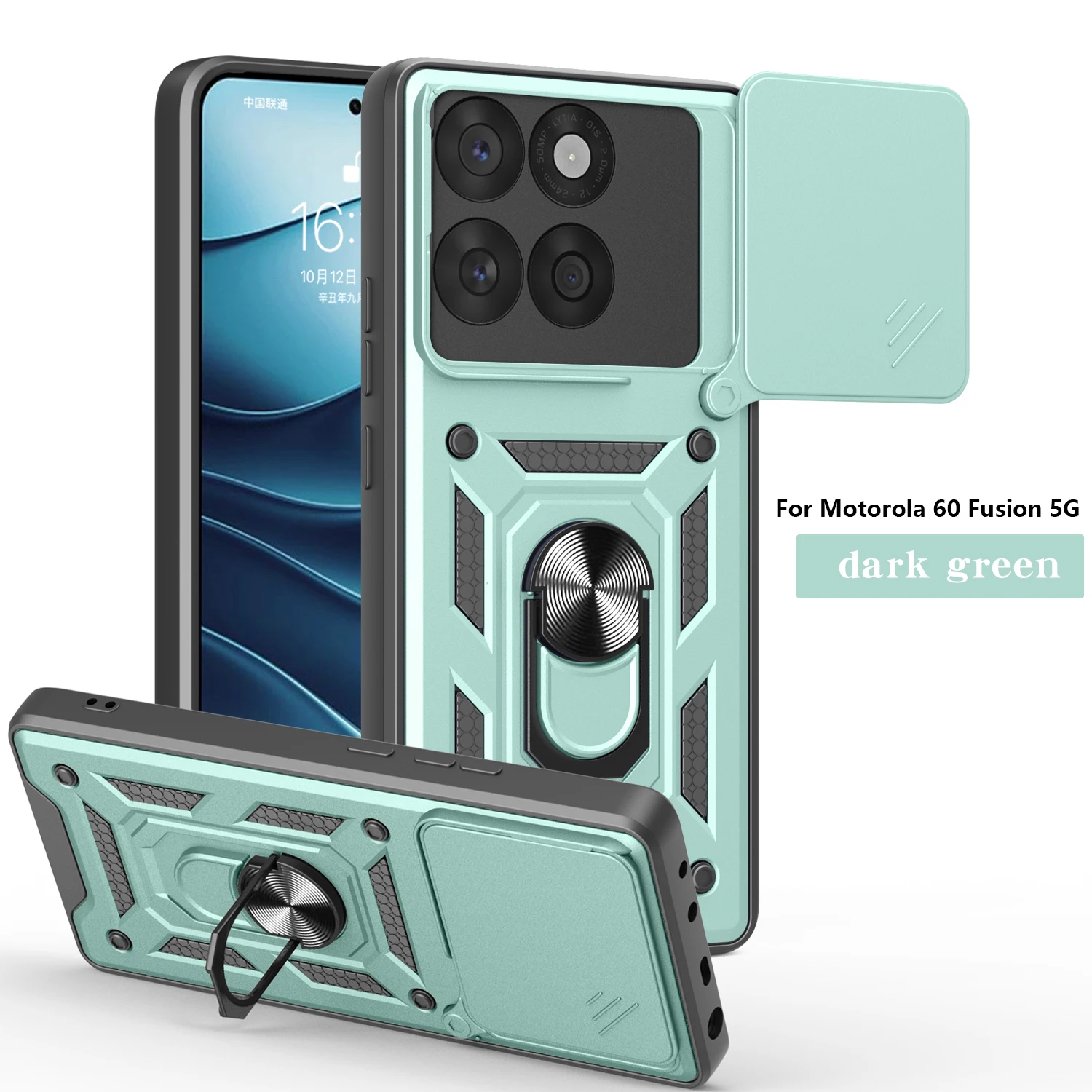 Sliding Window Armor Case with Ring Holder Phone Cover