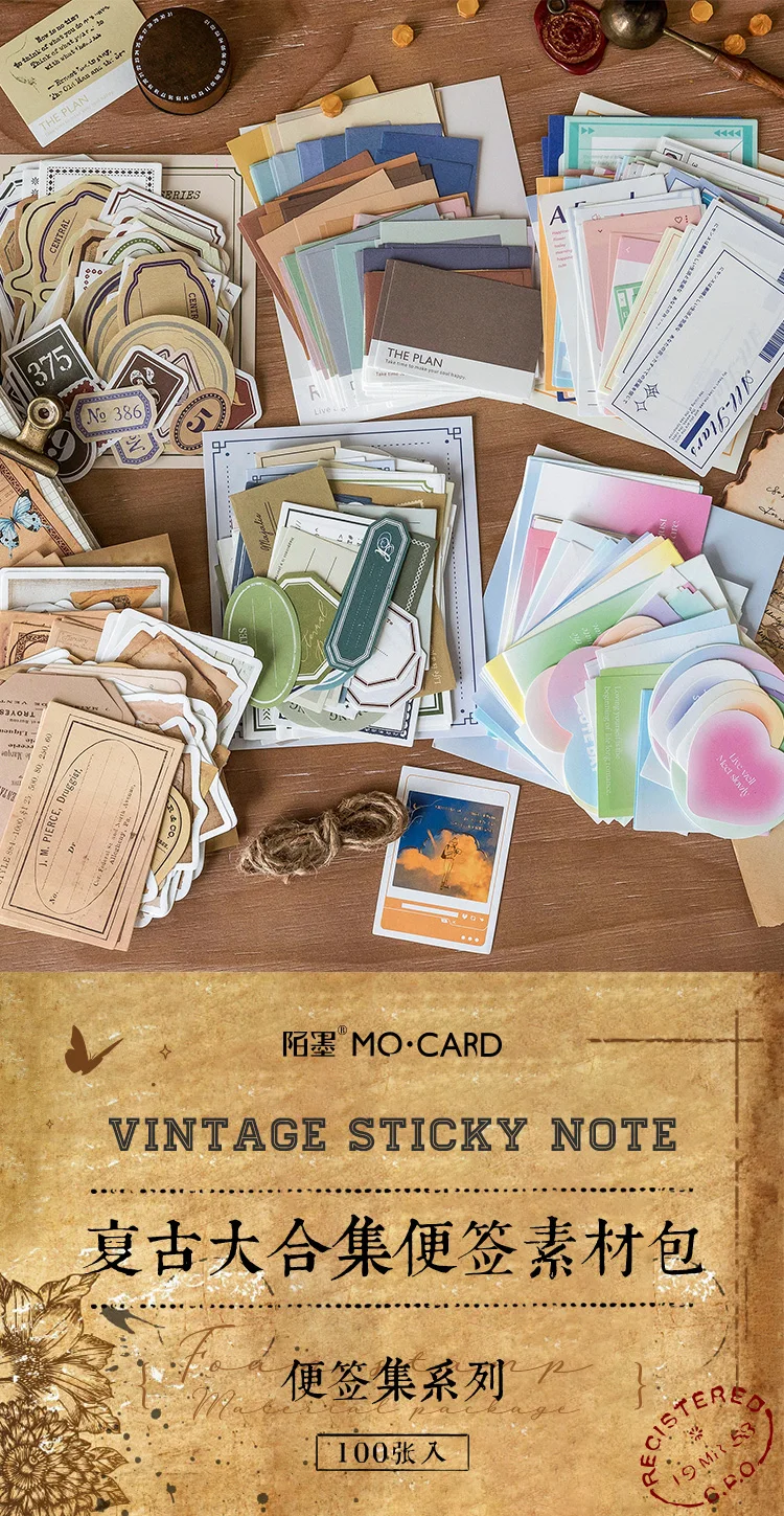 100pcs Vintage Notes Collection Series Memo Pad Decorative Stationery Scrapbooking Diary Album Lable Retro Material Paper Card