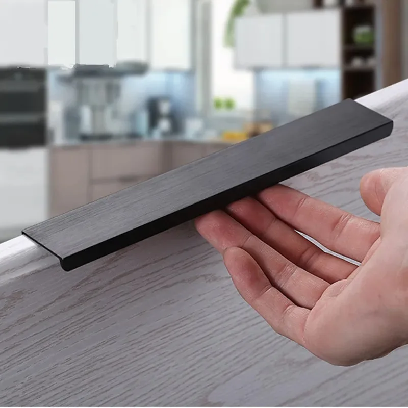 Hidden Furniture Handles Matte Black Gold Silver Kitchen Cabinet Pull Wardrobe Pull Not Punched Handles Cabinets Drawers furniture handles