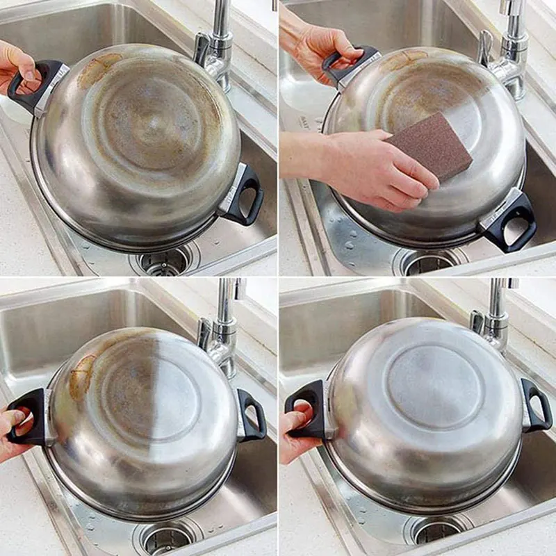 1/2/4Pcs Magic Sponge Eraser Kitchen Cooktop Carborundum Rust Remover Cleaning Brush Dish Pot Descaling Sponge Clean Tools 3
