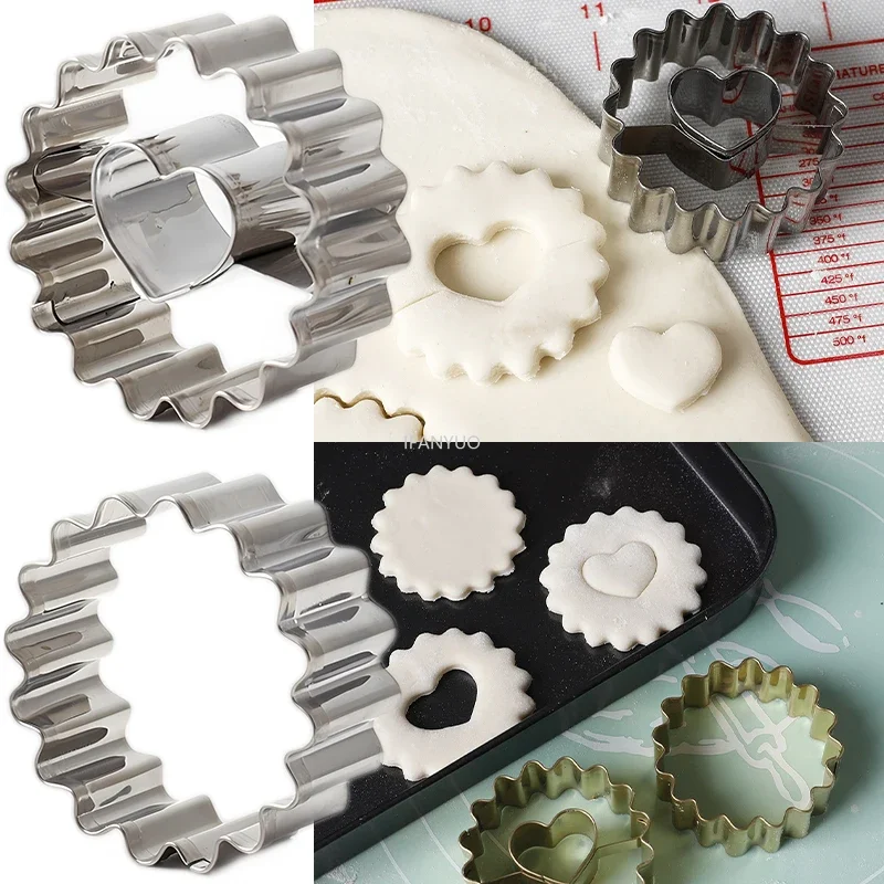 Jam sandwich biscuit cutting Stainless steel biscuit embossing mold machine Heart shaped pastry mold 1/2pcs